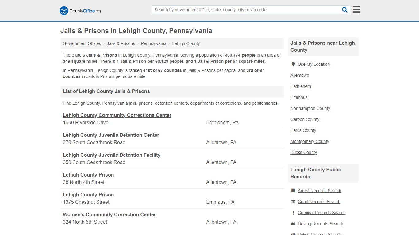 Jails & Prisons - Lehigh County, PA (Inmate Rosters & Records)